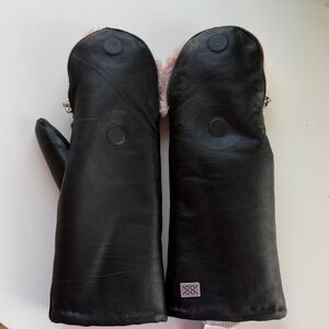 Sleek Black with Pink fur Leather Mittens